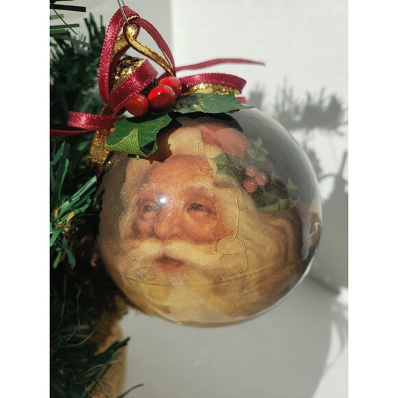 2 Lot Vintage Paper Mache Christmas Ornaments Of Santa: 1 Egg, 1 Round - Picture 4 of 10